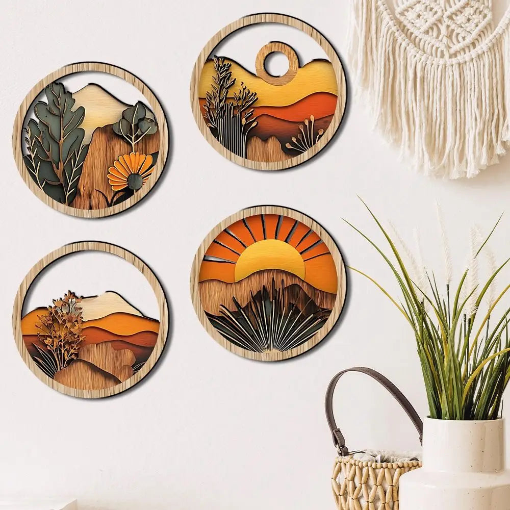 4Pcs Wooden Farmland Scenery Wall Hangings