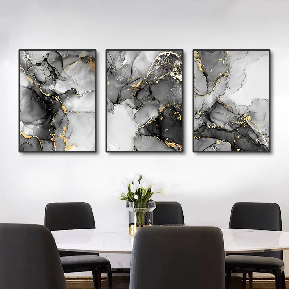 Black & White Gold Marble Canvas Art