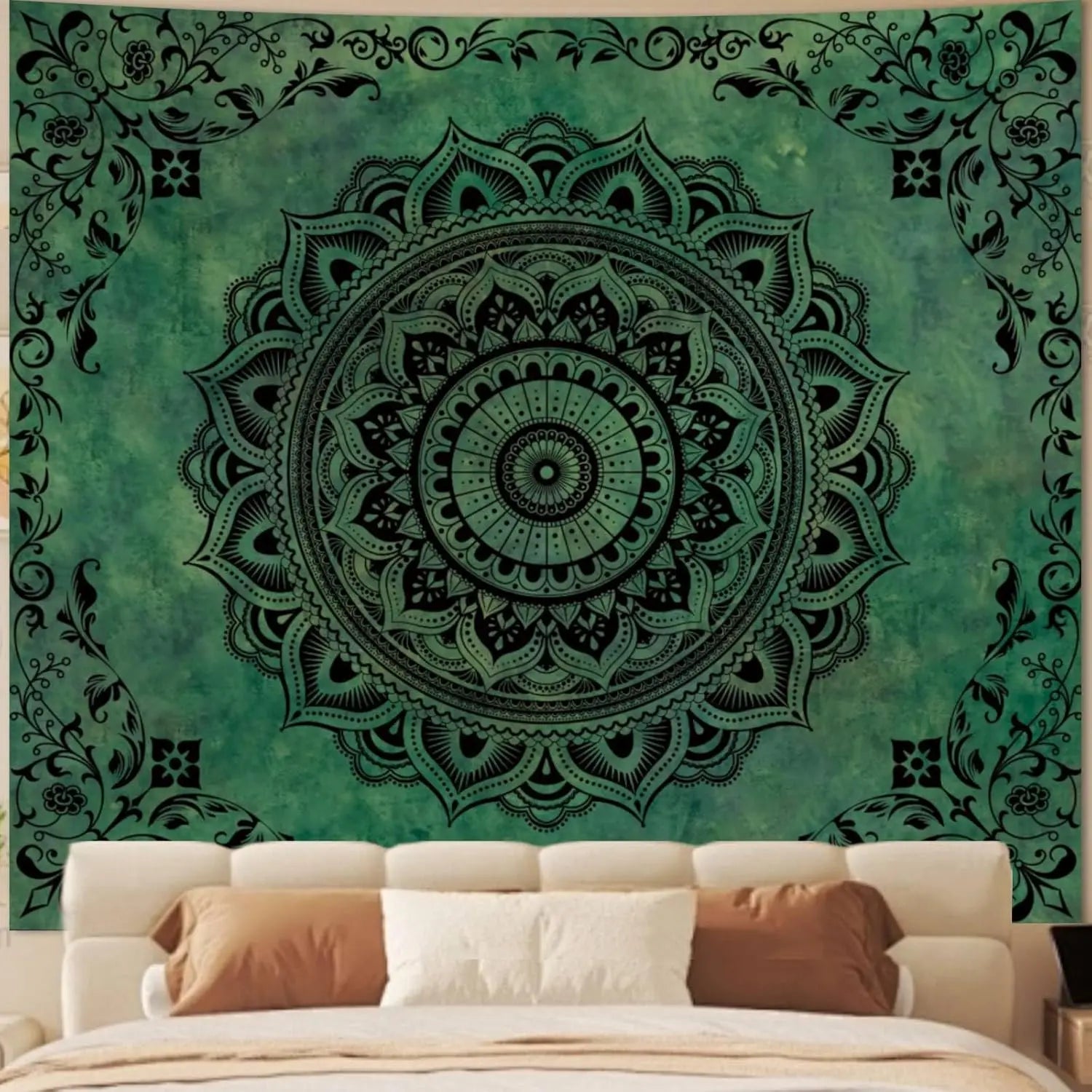 Green Mandala Boho Wall Tapestry