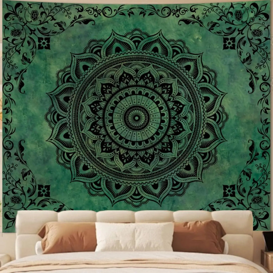 Green Mandala Boho Wall Tapestry