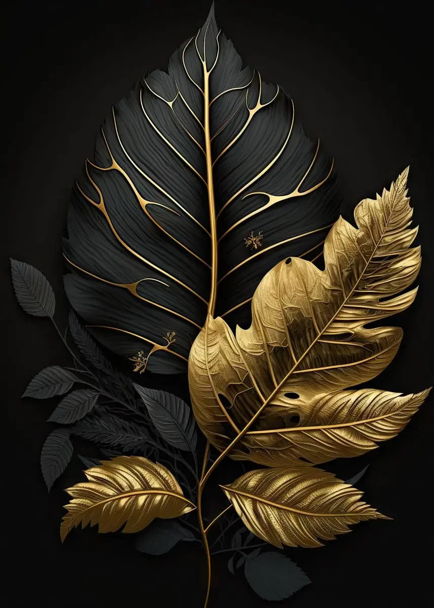 Black & Gold Abstract Leaf Canvas Poster