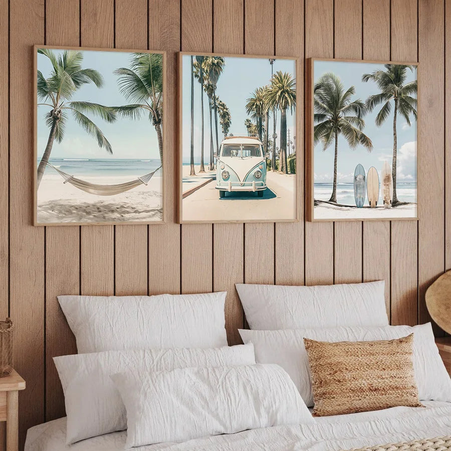 3-Piece Tropical Surfboard Canvas Set