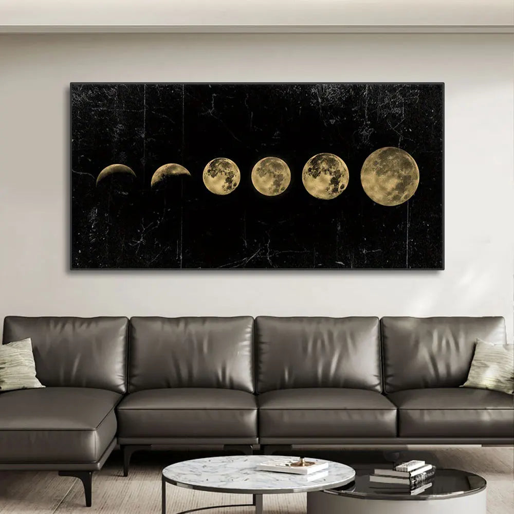 Moon Phase Gold & Black Canvas Poster