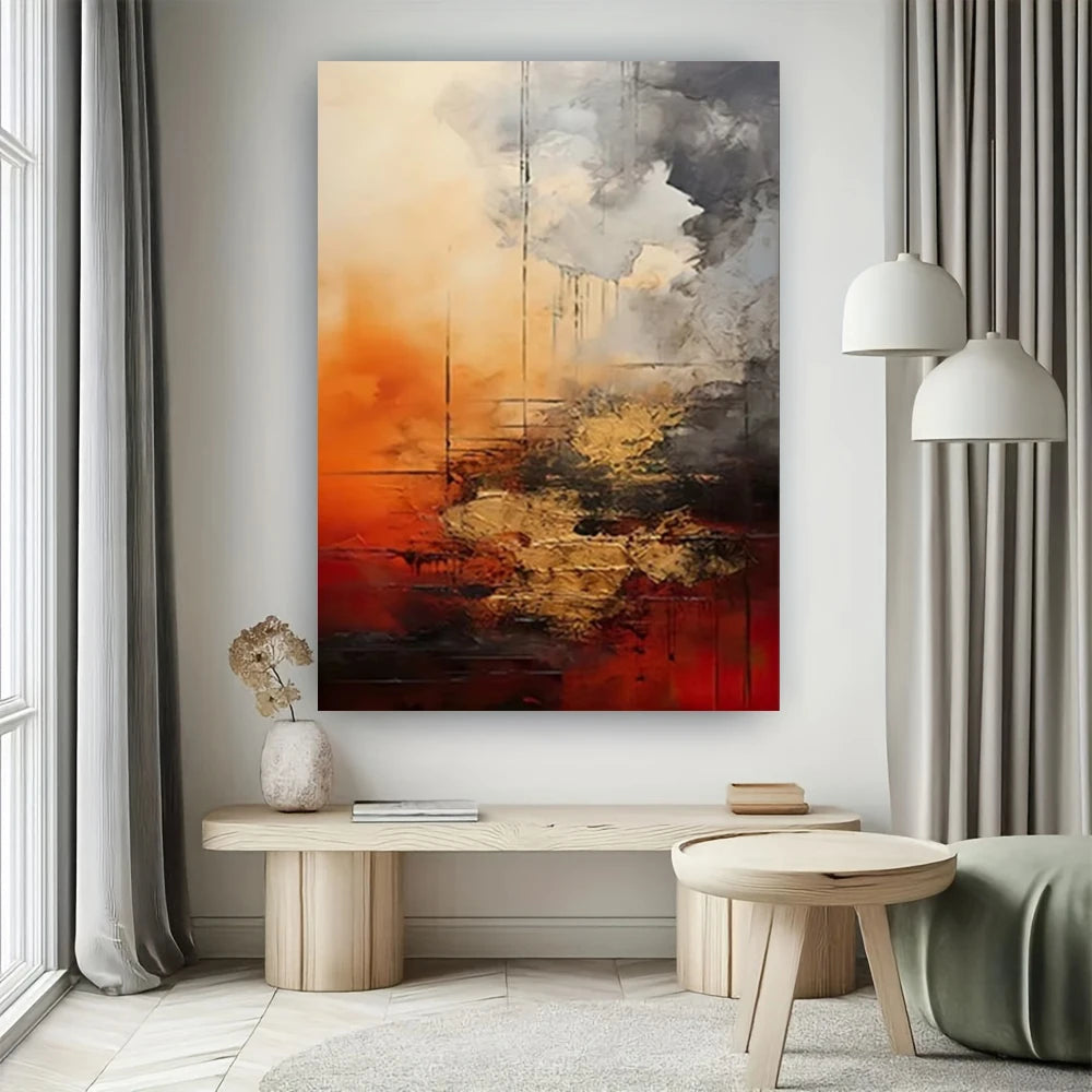 Hand-Painted Golden Line Abstract Oil Painting