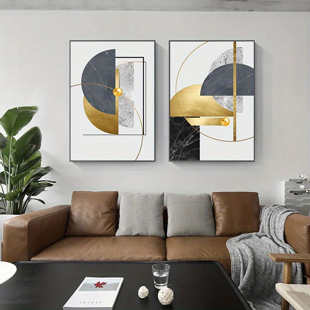 3PCS Gold Geometric Abstract Canvas Set