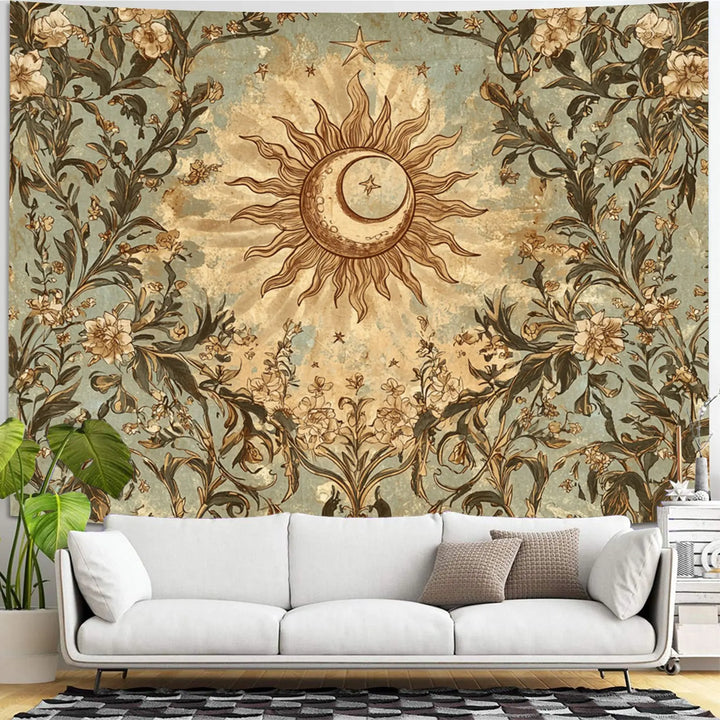 Vintage Boho Sun & Moon Tapestry