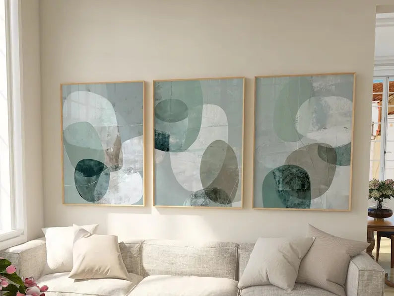 3PCS Abstract Blue Gold Geometric Canvas Set
