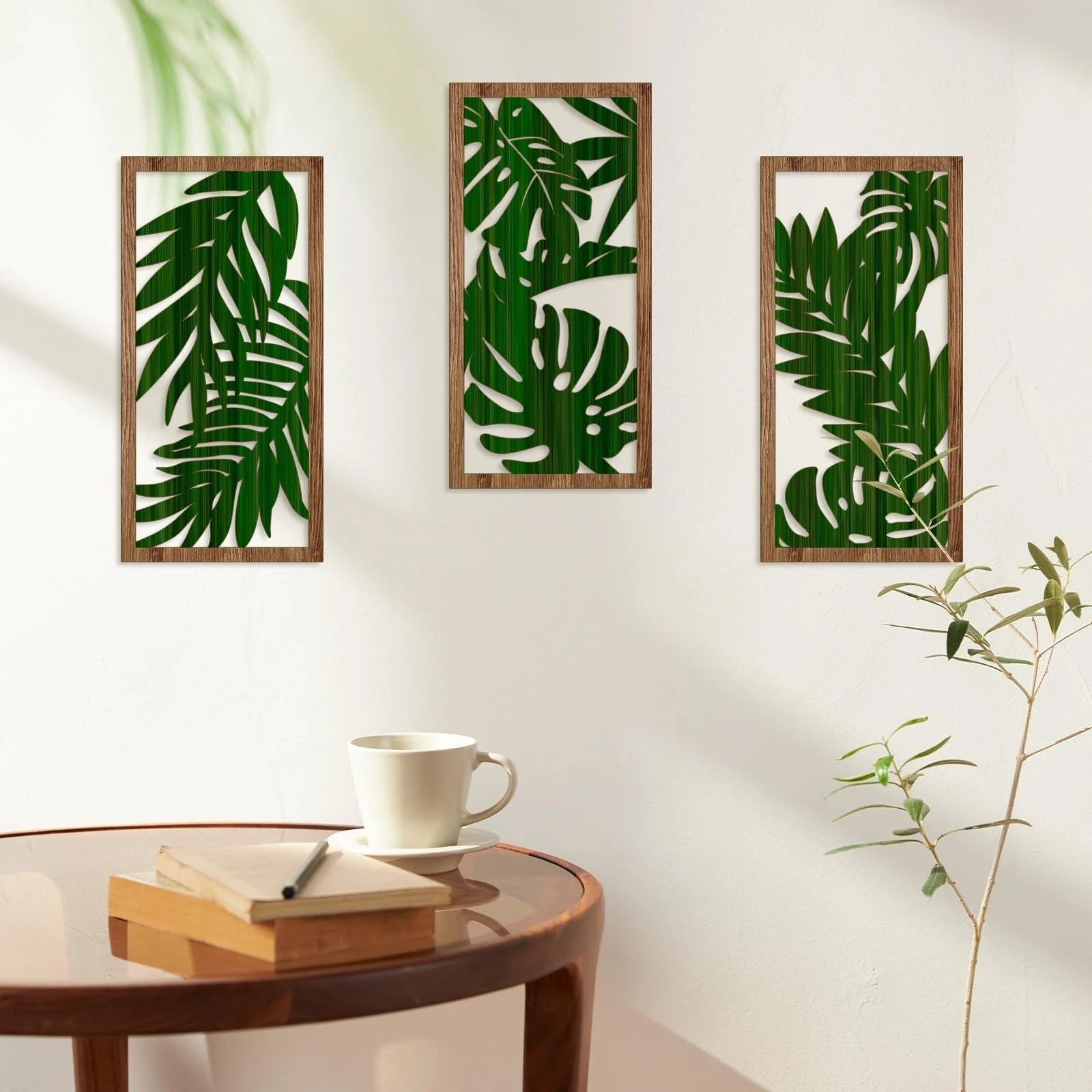 3PCS Boho Hollow Wood Leaf Wall Art