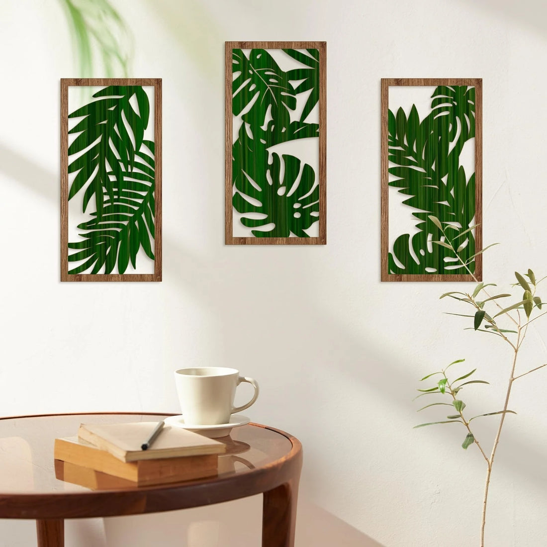 3PCS Boho Hollow Wood Leaf Wall Art