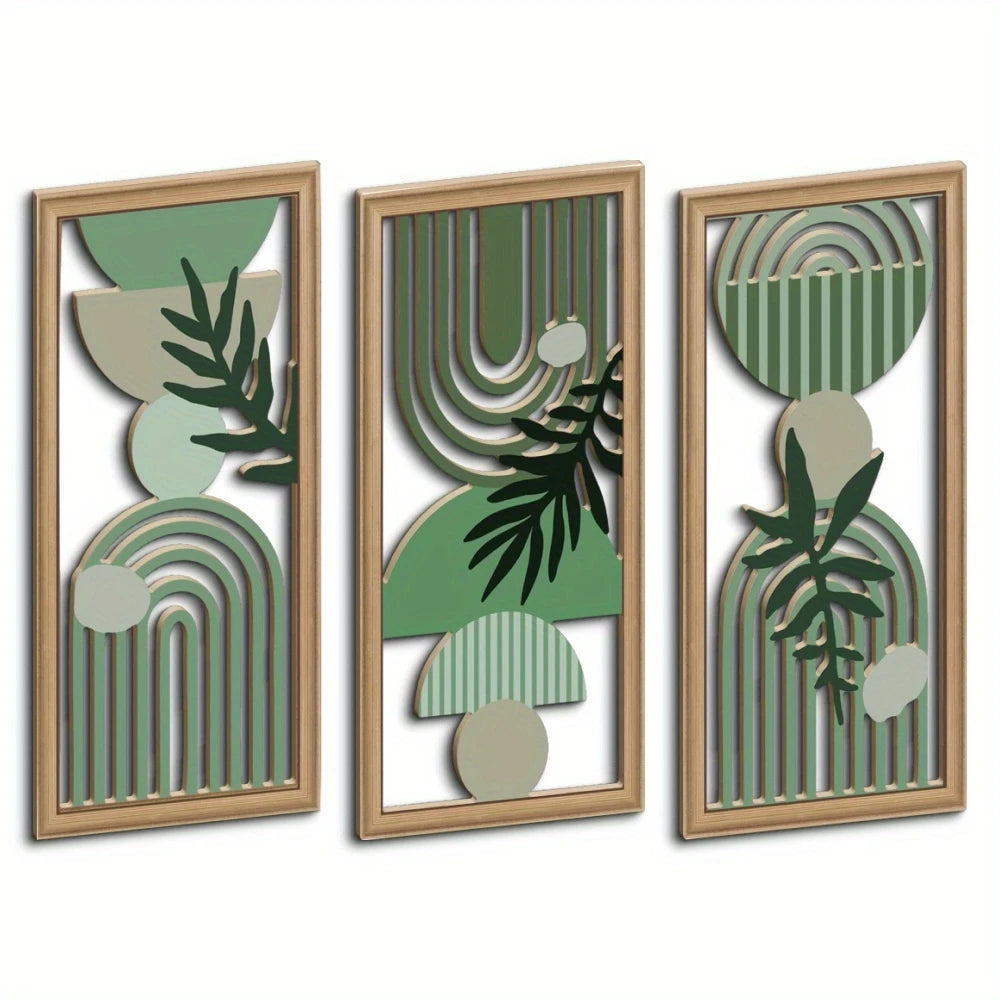 3PCS Boho Hollow Wood Leaf Wall Art