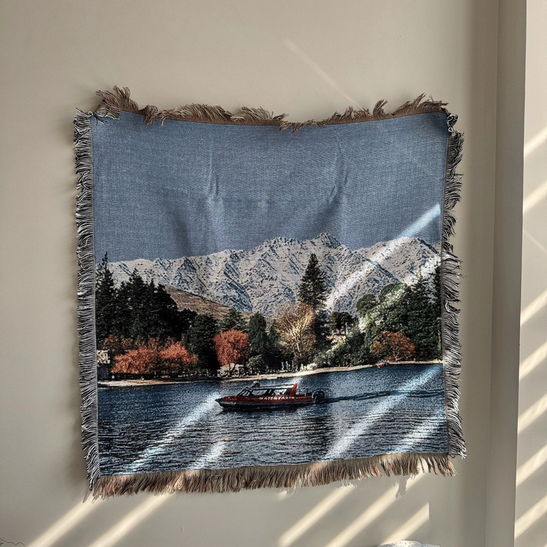 Nordic Mountain & Pool Tapestry – 90×90 cm