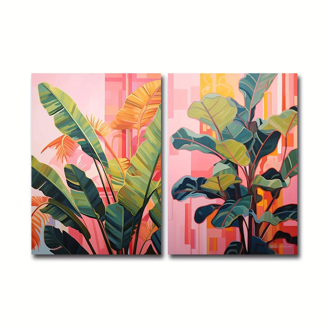 2Pcs Boho Pink Palm Canvas Art Set