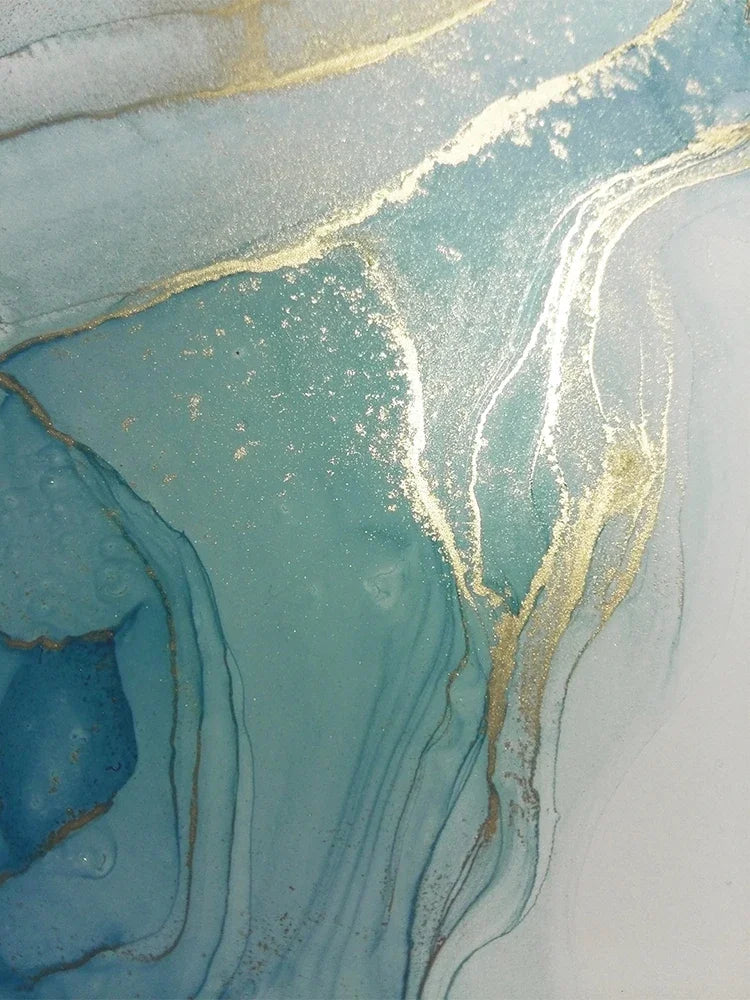 Turquoise Gold Marble Abstract Canvas Art