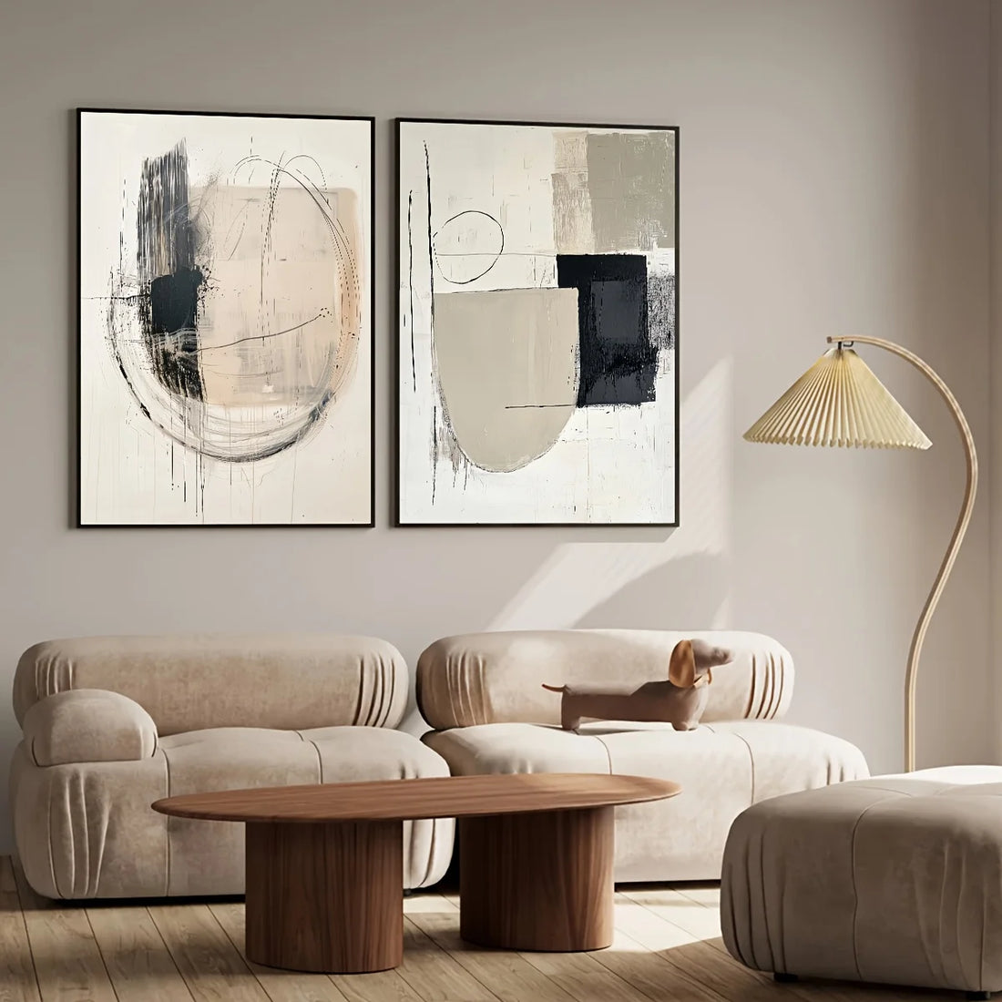 2PCS Round Geometric Neutral Canvas Set