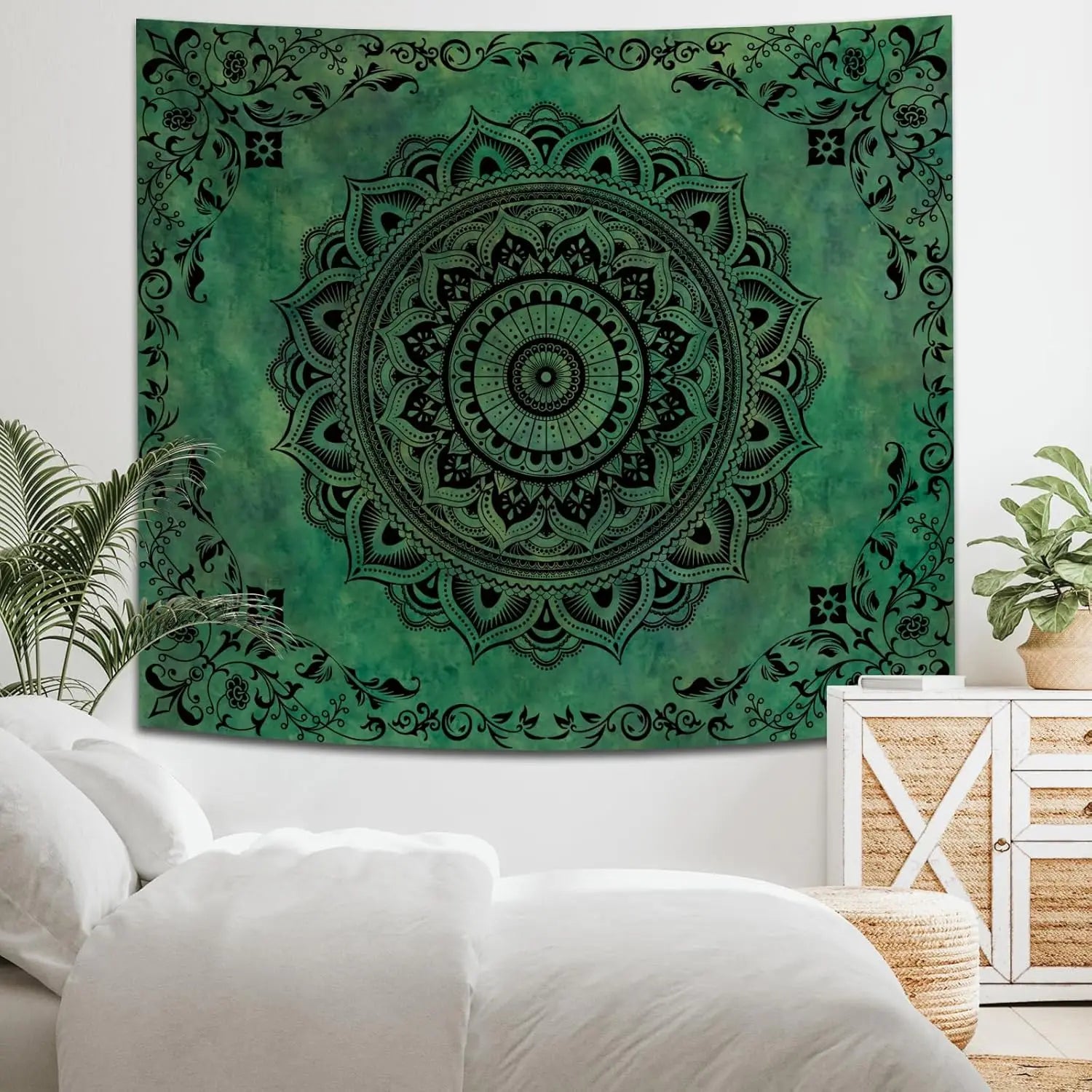Green Mandala Boho Wall Tapestry