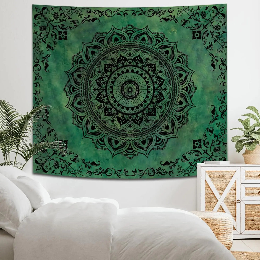 Green Mandala Boho Wall Tapestry
