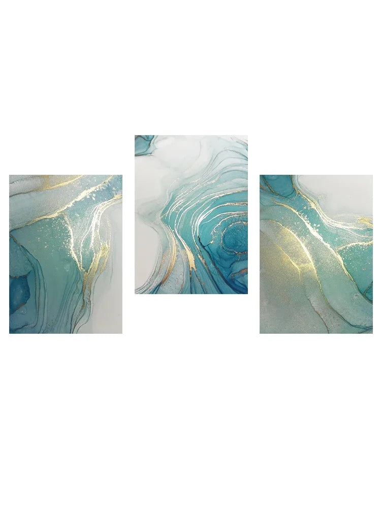 Turquoise Gold Marble Abstract Canvas Art