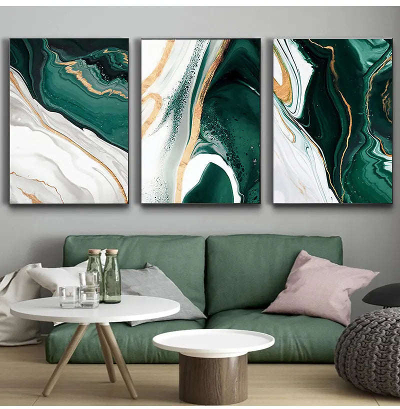 Modern Abstract Gold Foil Lines Green Canvas Art Painting