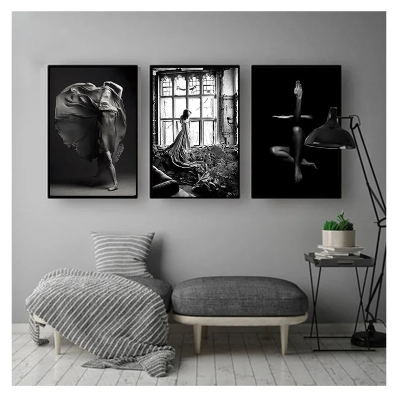 Nordic Girl Black & White Canvas Poster