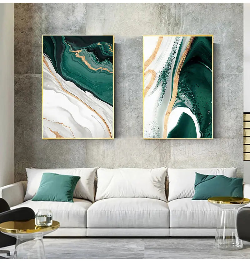 Modern Abstract Gold Foil Lines Green Canvas Art Painting