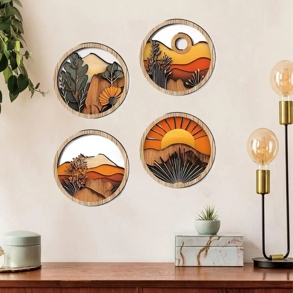 4Pcs Wooden Farmland Scenery Wall Hangings