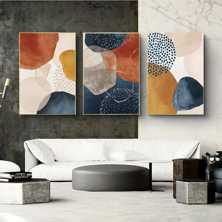 3pcs Orange Blue Abstract Wall Art Set