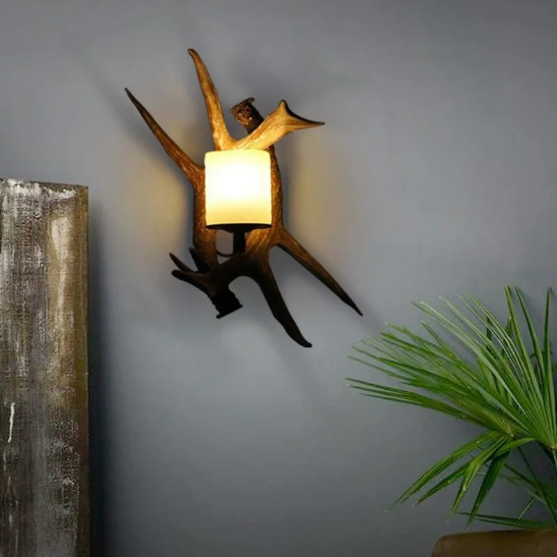 American Retro Deer Horn LED Wall Lamp