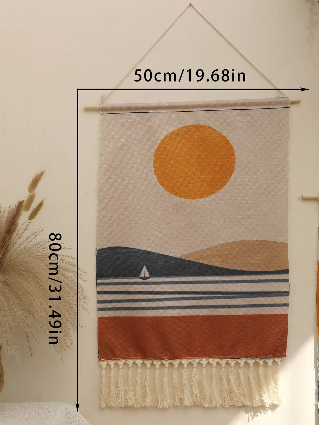 Boho Macrame Mountain Sunrise Wall Tapestry