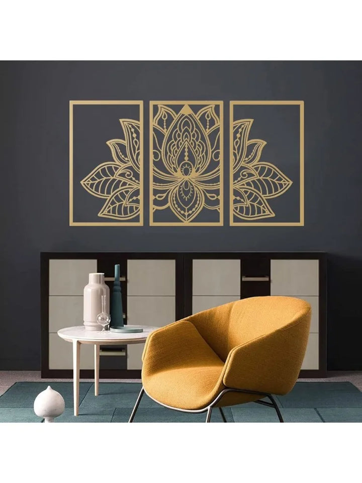 Resama Trio Golden Lotus Metal Wall Sculpture