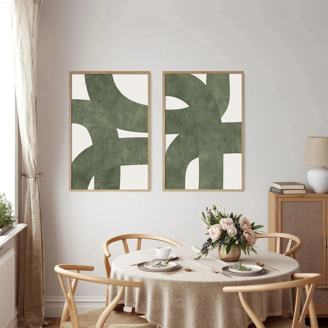 2PCS Green Boho Abstract Canvas Set