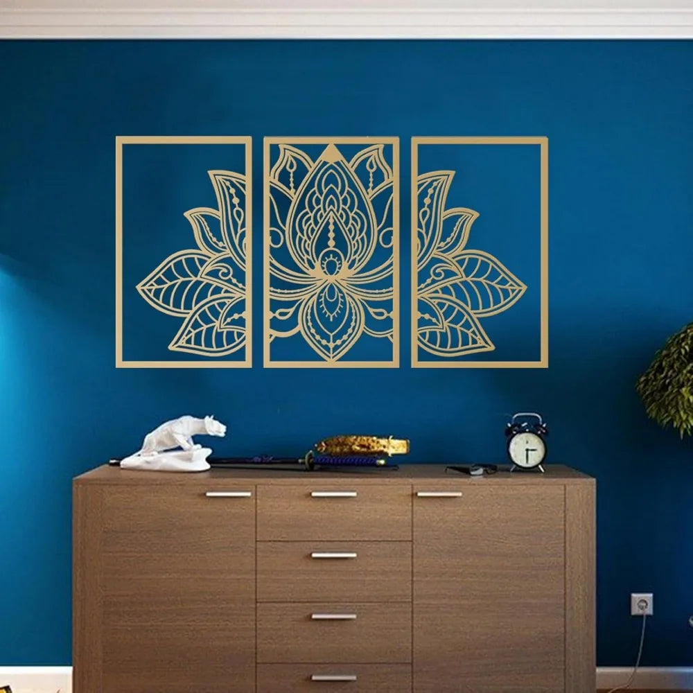 Resama Trio Golden Lotus Metal Wall Sculpture