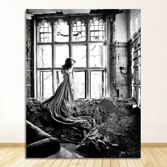 Nordic Girl Black & White Canvas Poster