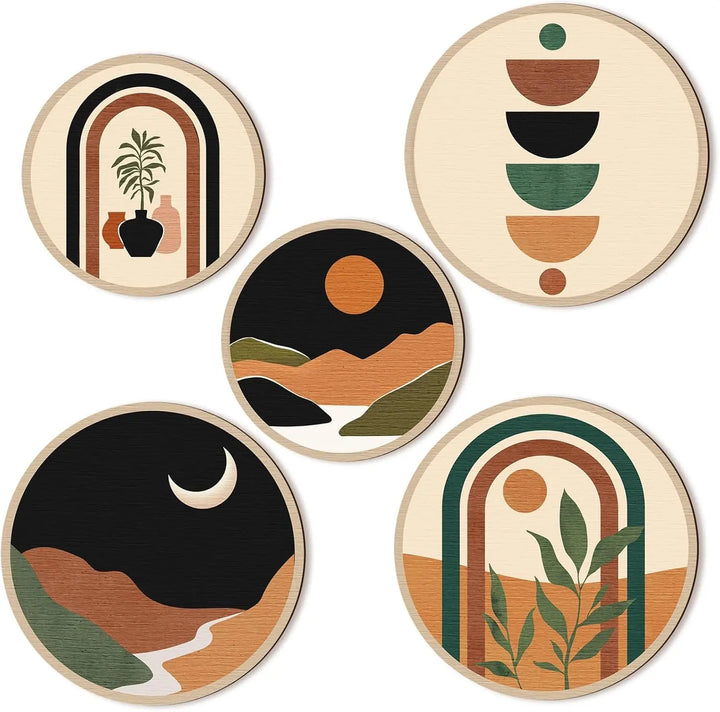 2D Planar 20cm Wooden Circular Wall Art Set
