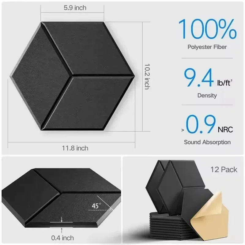 12-Piece Hexagon Soundproof Foam Panels