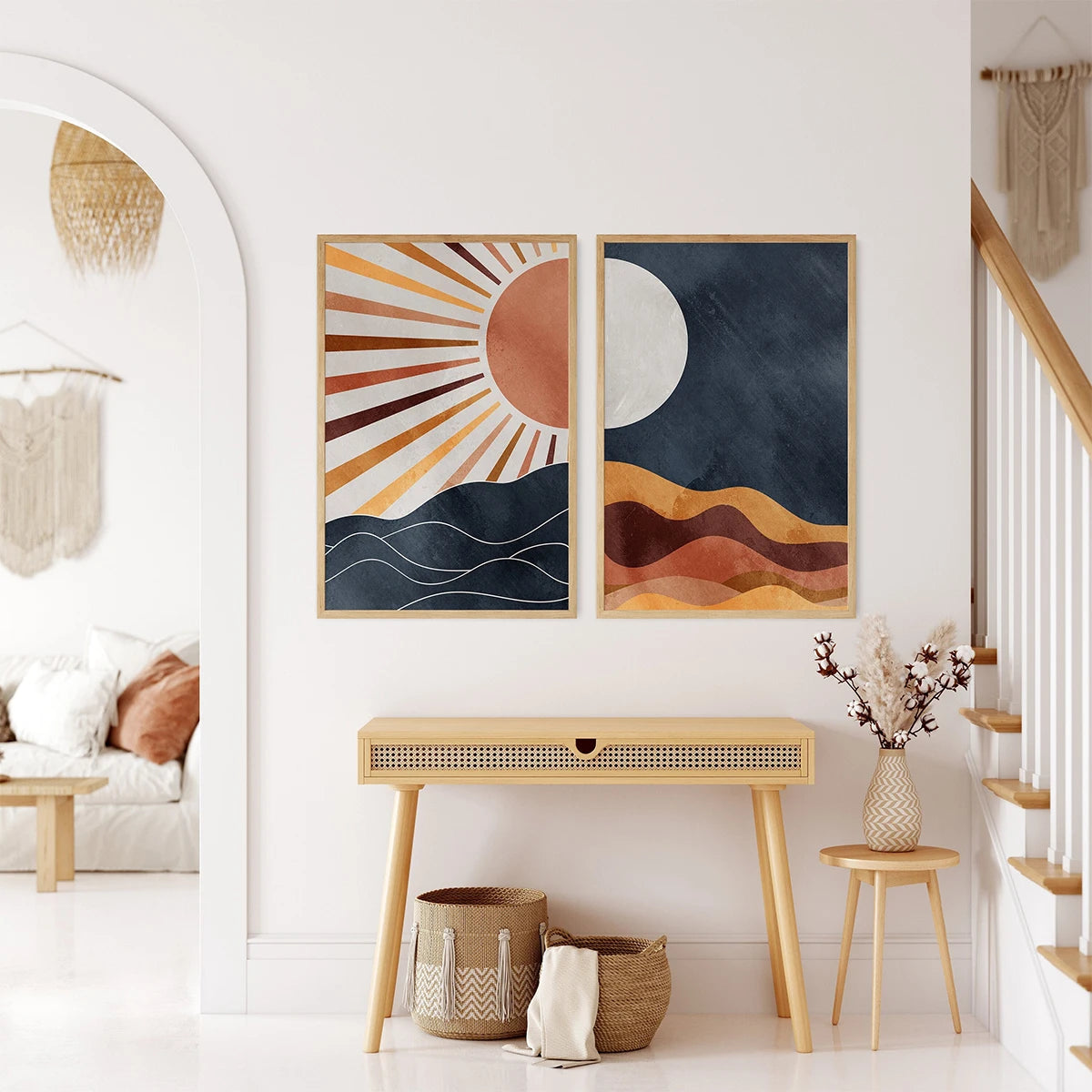 2PCS Boho Sun Moon Canvas Set