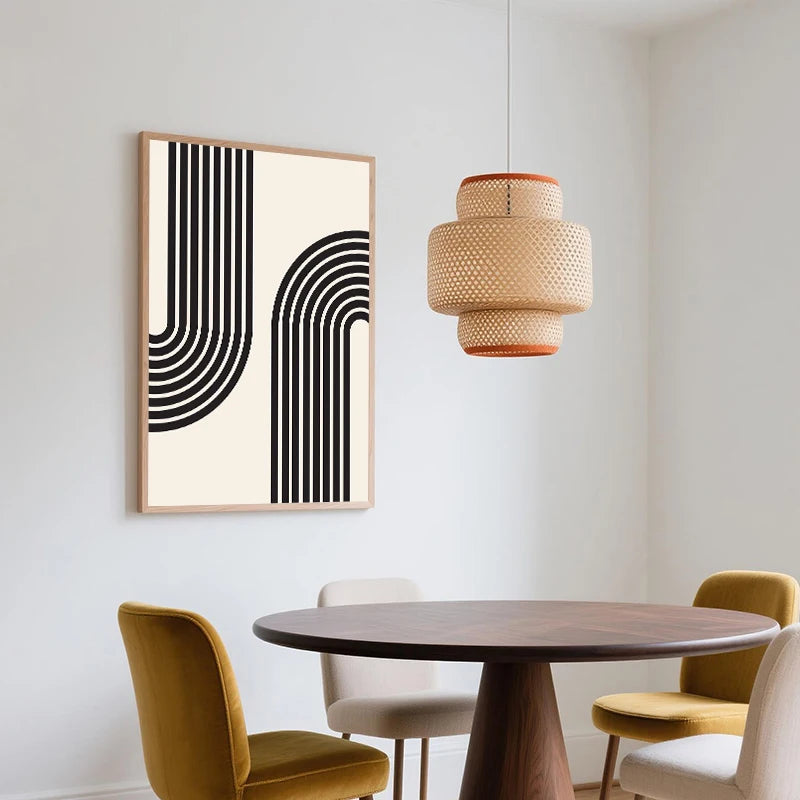 Mid-Century Geometric Black Beige Art Print