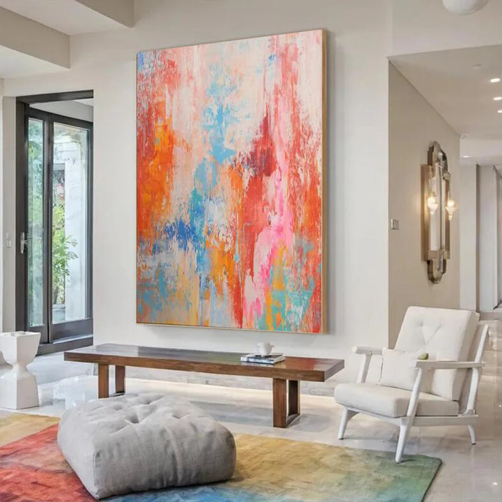 Large Pink Abstract Handmade Oil Painting