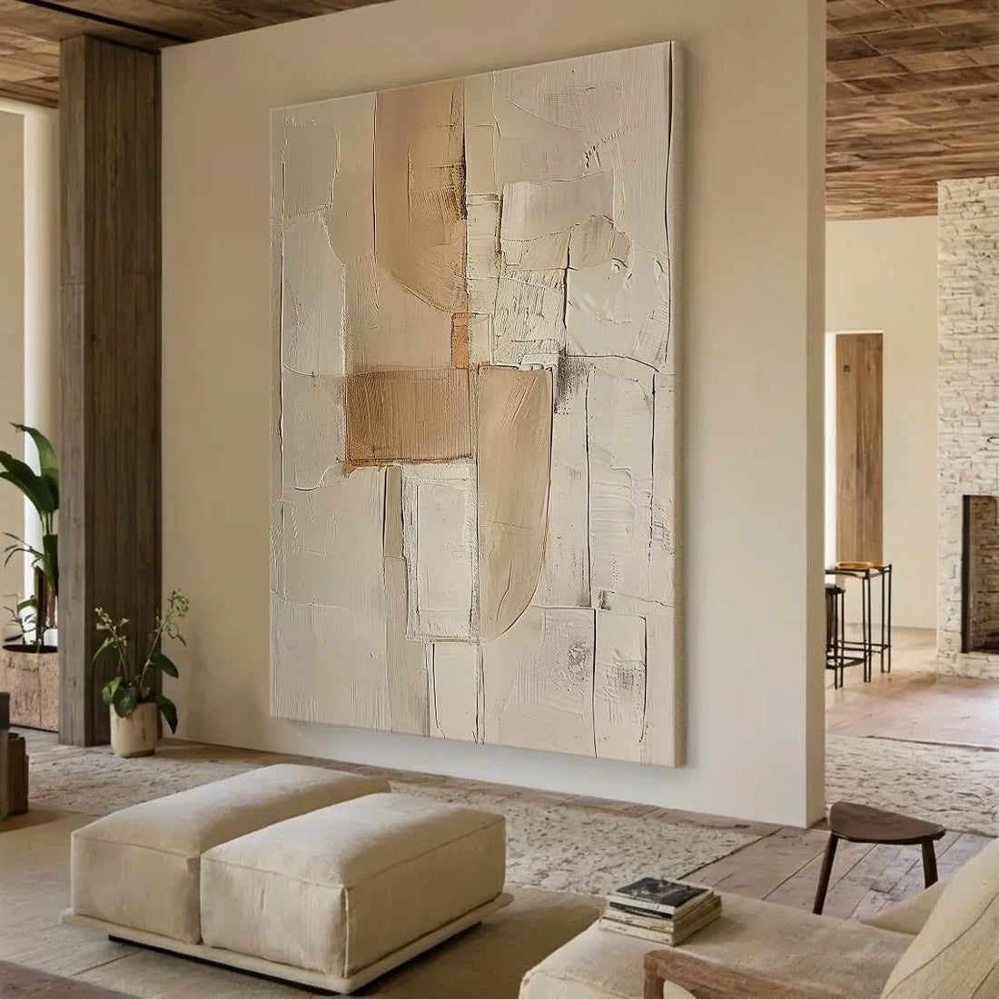 Beige Textured Abstract Canvas