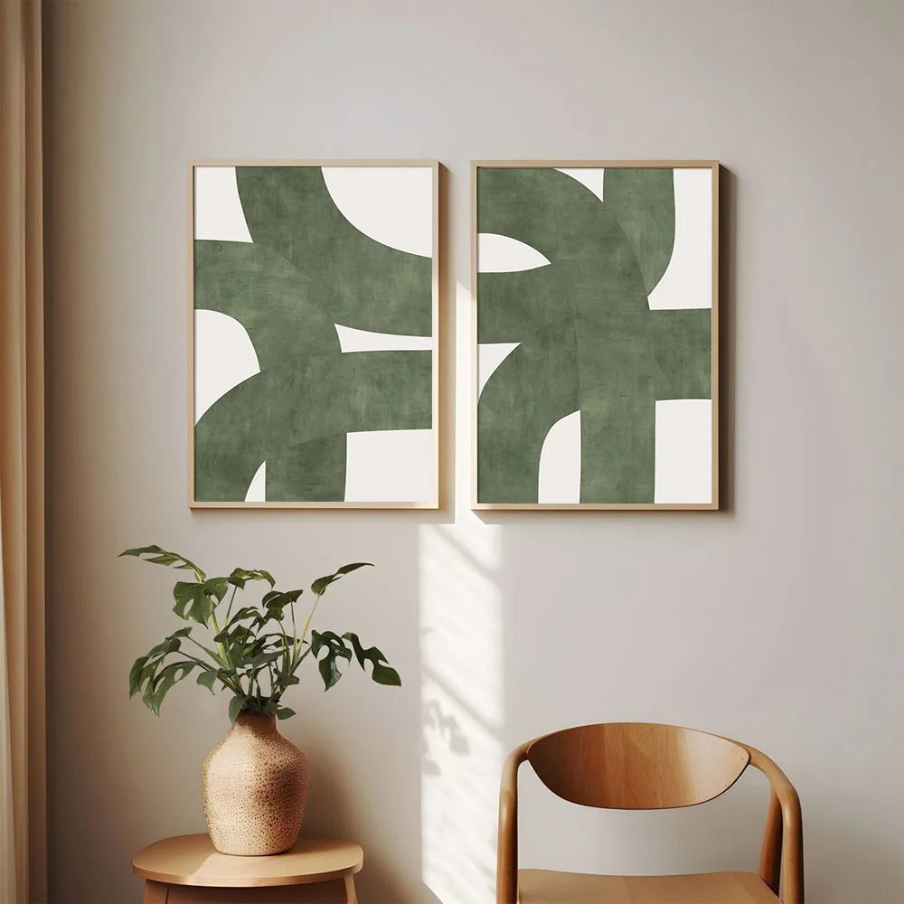2PCS Green Boho Abstract Canvas Set