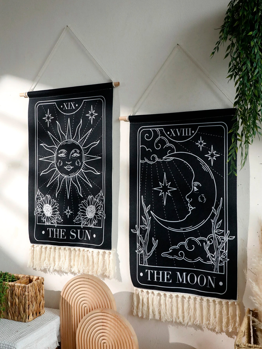 Black Sun & Moon Boho Wall Tapestry
