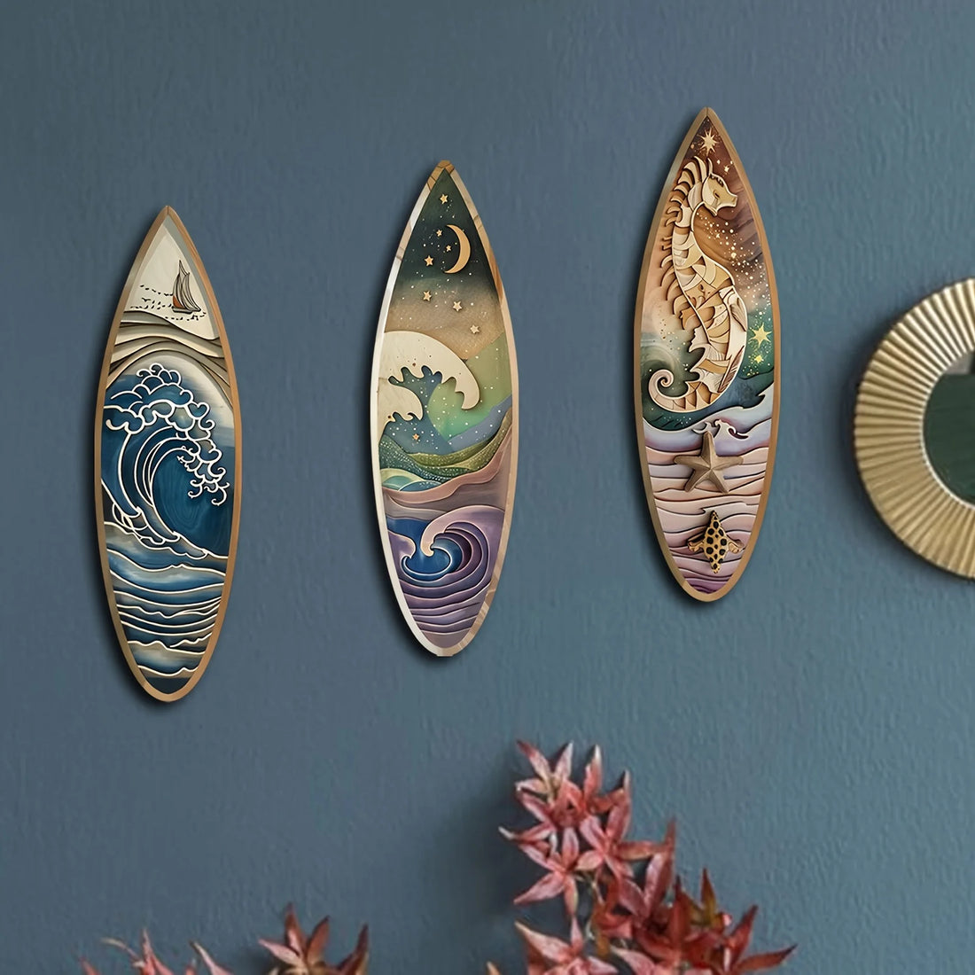 3PCS Wooden Surfboard Wall Decor