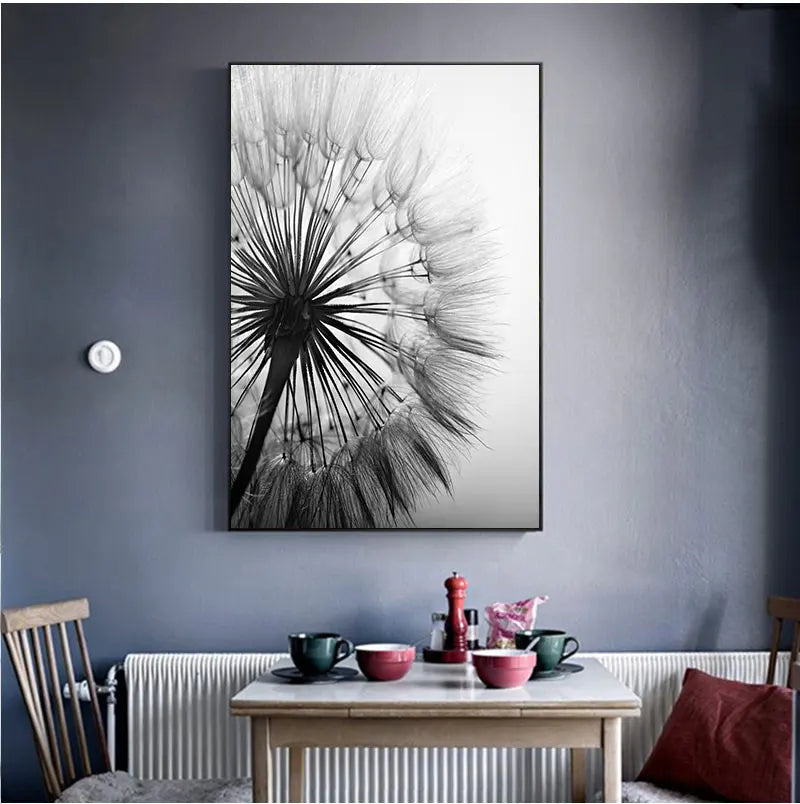Dandelion Black White Canvas Poster