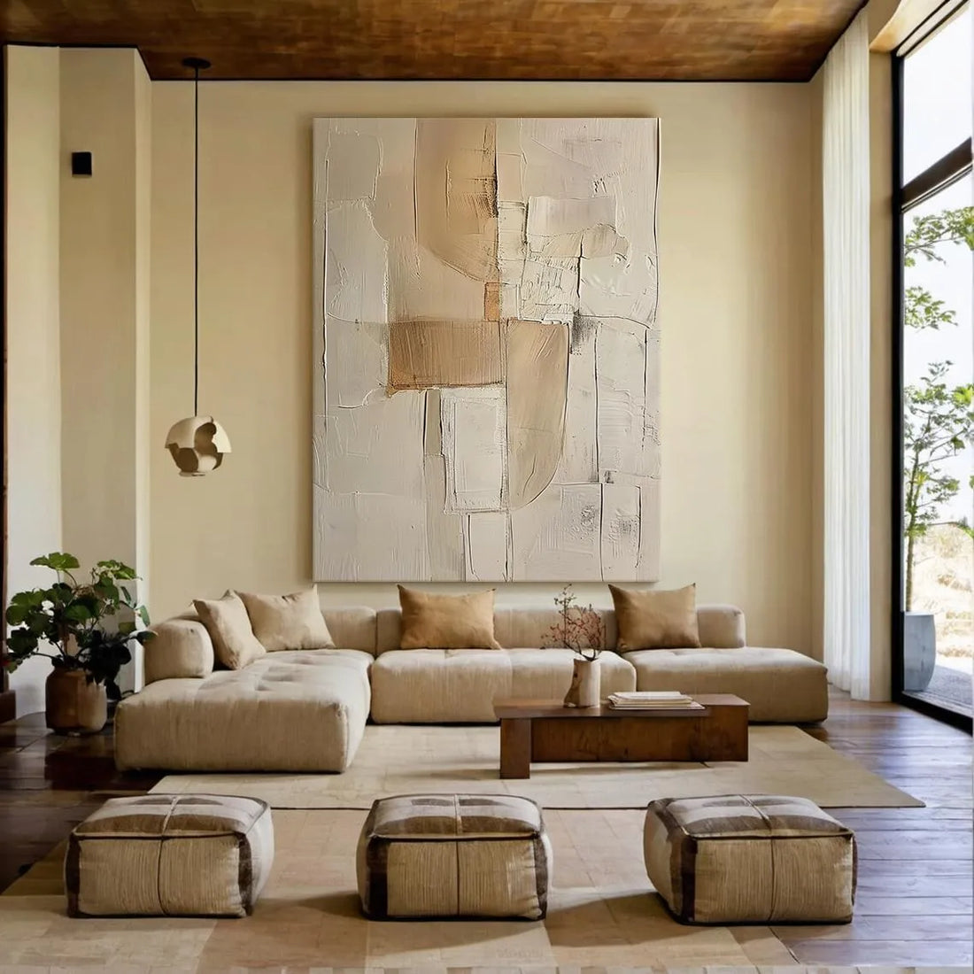 Beige Textured Abstract Canvas
