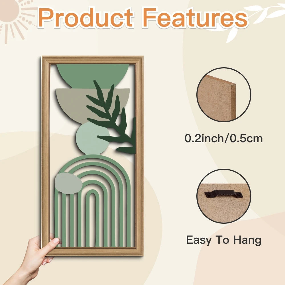 3PCS Boho Hollow Wood Leaf Wall Art