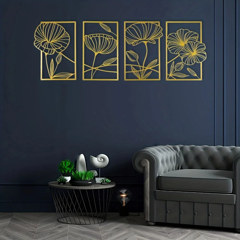 Lotus Flower Metal Wall Art – 4-Piece Set