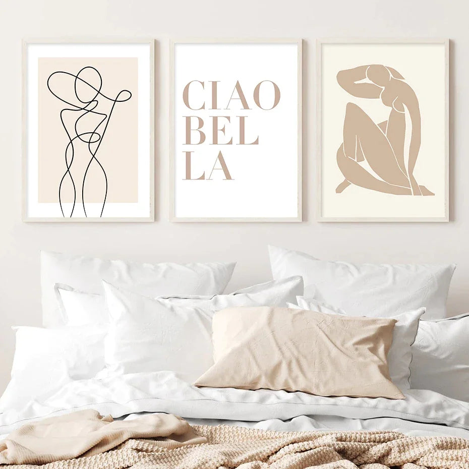 Beige Abstract Line Art Canvas Print