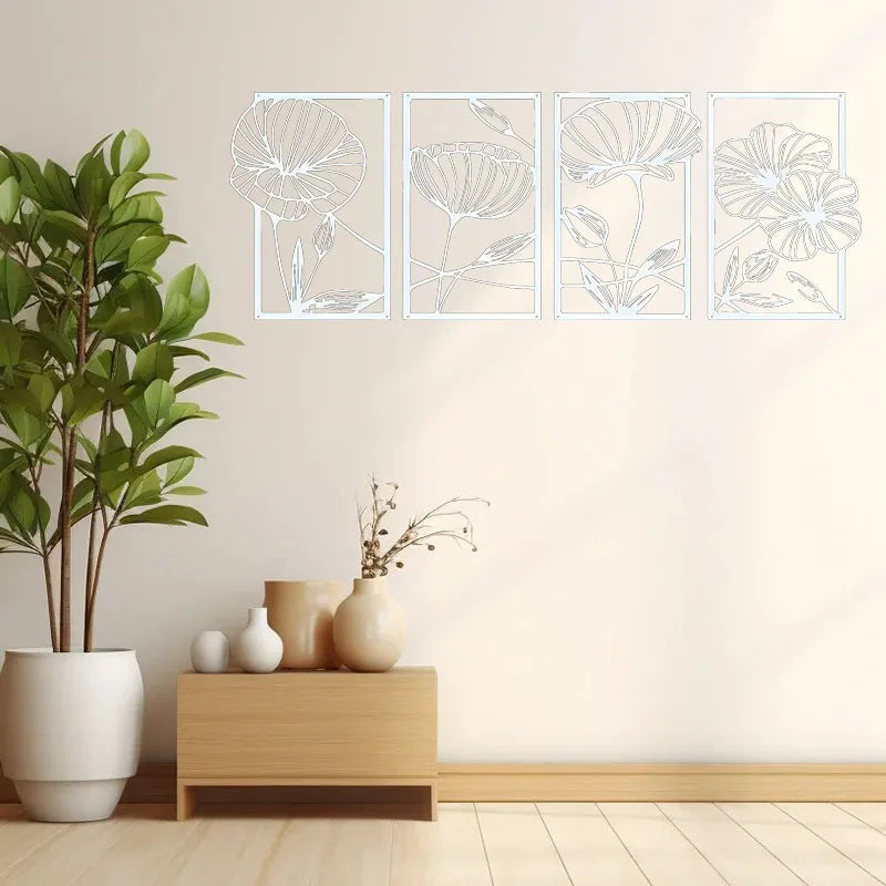 Lotus Flower Metal Wall Art – 4-Piece Set