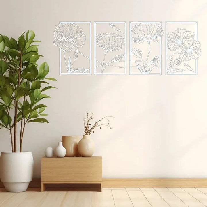 Lotus Flower Metal Wall Art – 4-Piece Set