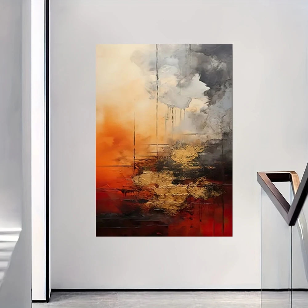 Hand-Painted Golden Line Abstract Oil Painting