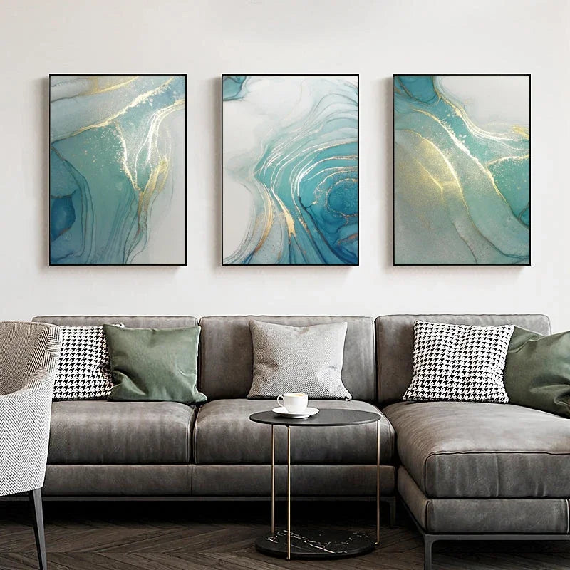 Turquoise Gold Marble Abstract Canvas Art